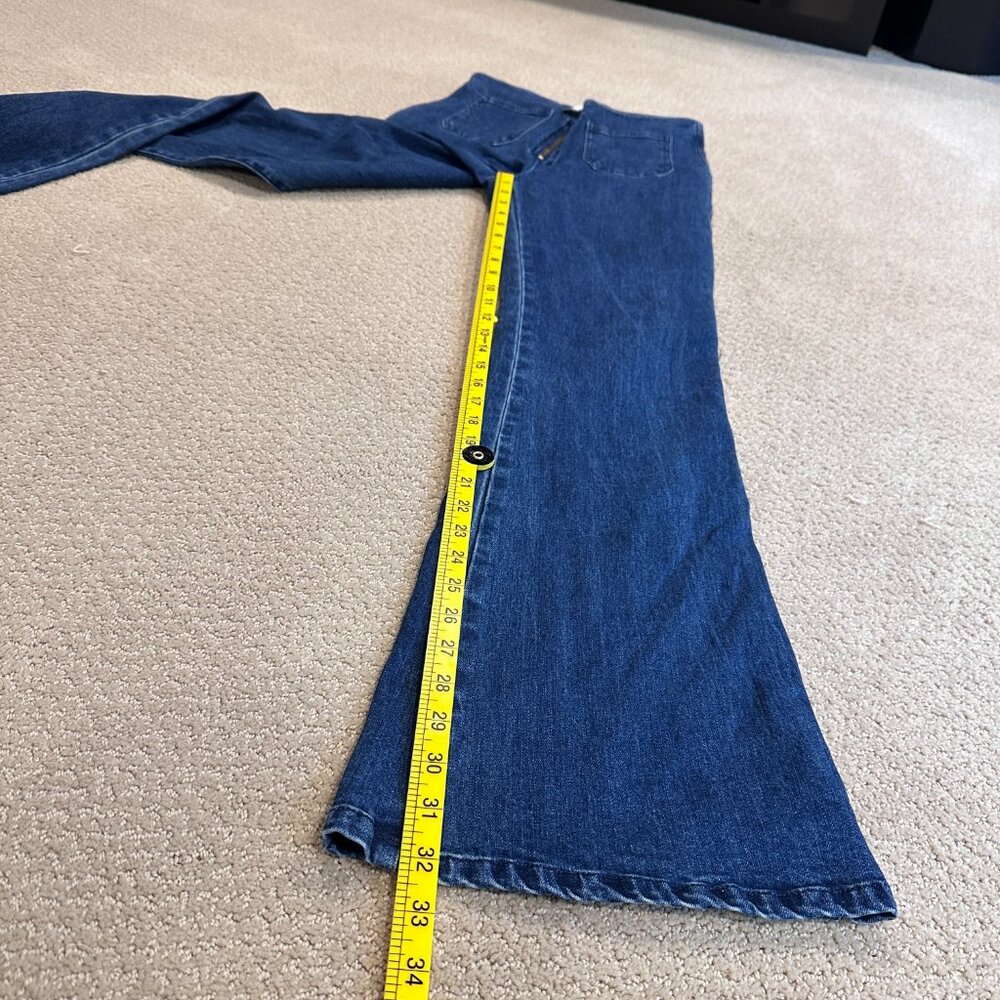 Vestique Jeans High Waist Flare Boho Festival Dark Patch Pockets LARGE #71P1355A - Picture 7 of 10